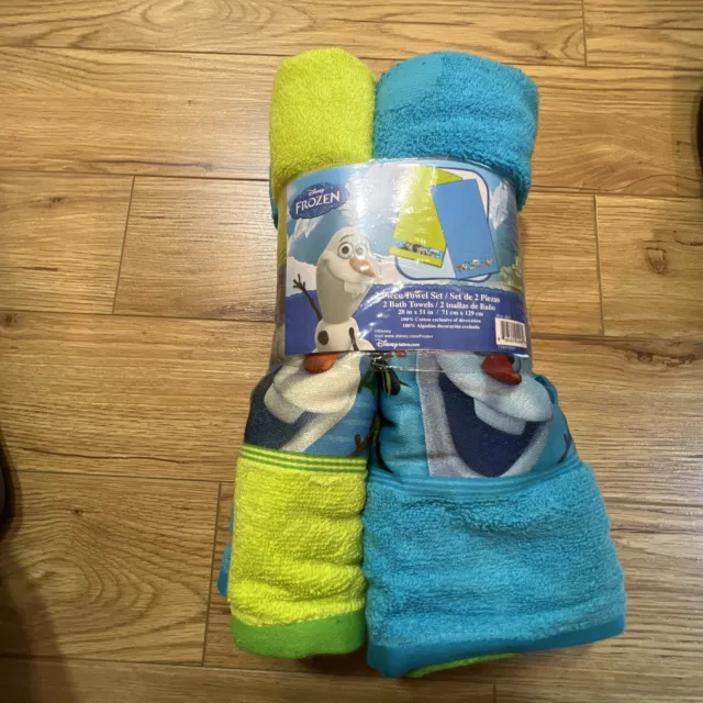 Juego de 2 toallas de baño FROZEN OLAF SVEN Disney 100 % algodón niños bebé azul verde