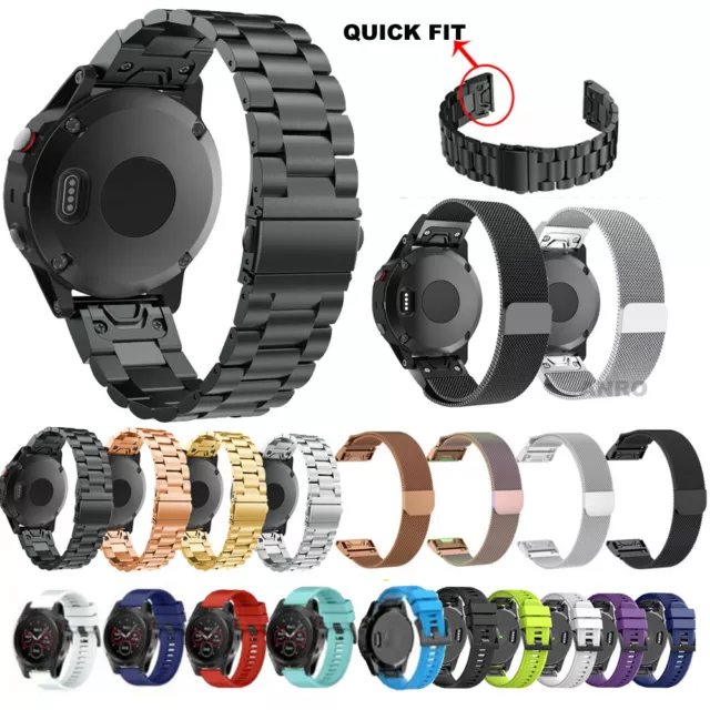 Quick Install Fit Watch Band For Garmin Fenix 6X 5X Plus 3 Silicone Metal Strap