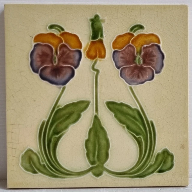 Stunning Antique Art Nouveau 6" x 6" Victorian Tile by J H Barratt circa 1900s