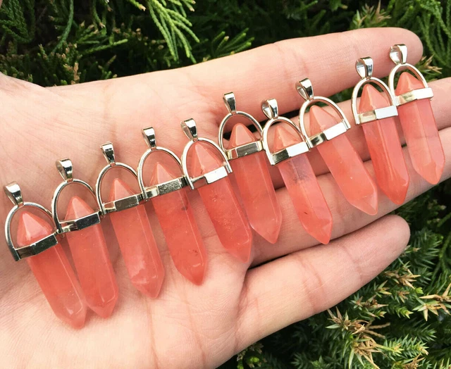 10pcs Watermelon Red Stone Crystal Pendants Crystal Gemstone Hexagon Point