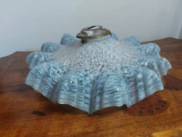 Ancienne Pince Abat-jour Art Déco En Verre Bleu Et Clair, MCM Français