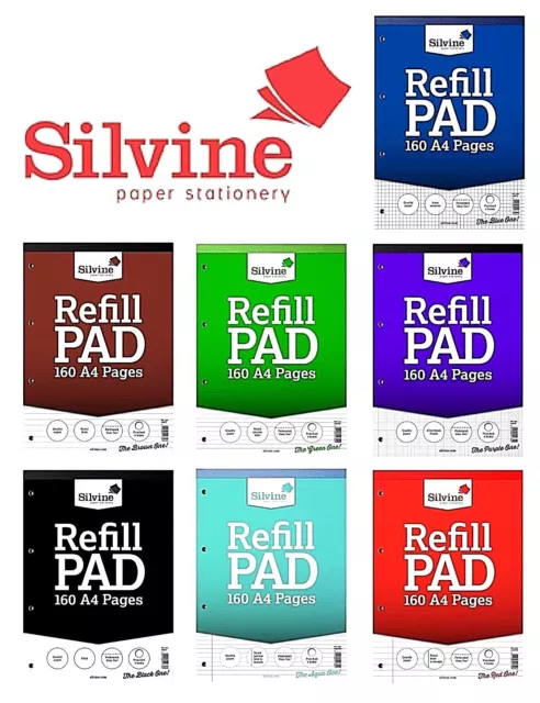 Silvine A4 Refill Pad 160 Sheets Office Paper Ruled Plain Graph Square Notepad