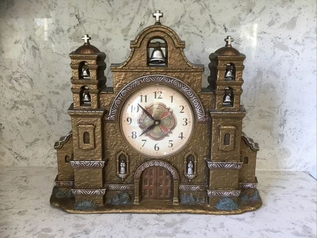 Vintage Home Interiors 1999 Spanish Mission Church Wall Clock 14.5” x 12.5”