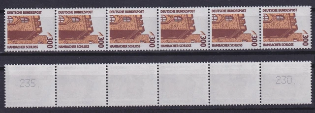 Bund 1348 Au RM 6er Streifen mit neuer Nummer SWK 300 Pf weiße Gummierung