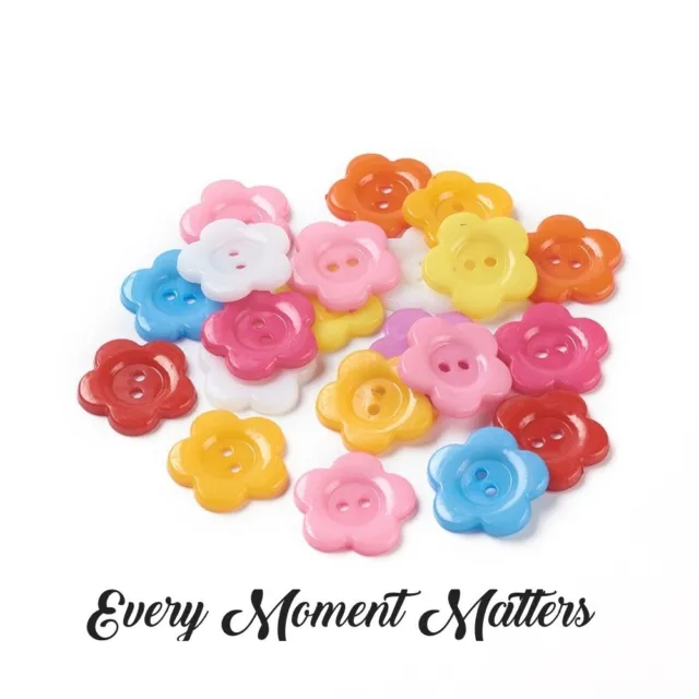 100 x Coloured Buttons HEARTS Or FLOWERS 12mm Acrylic Button