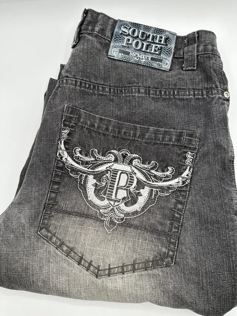 VINTAGE Southpole Xclusive Jeans Mens 38 Black Baggy Hiphop Denim Y2K 38x33