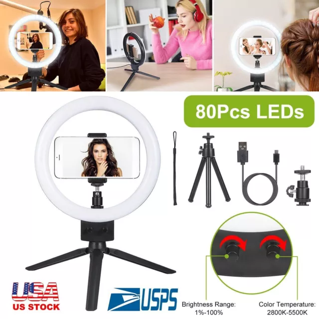 9" LED Ring Light w/Selfie Tripod Stand Kit for Phone Video Live Stream Camera