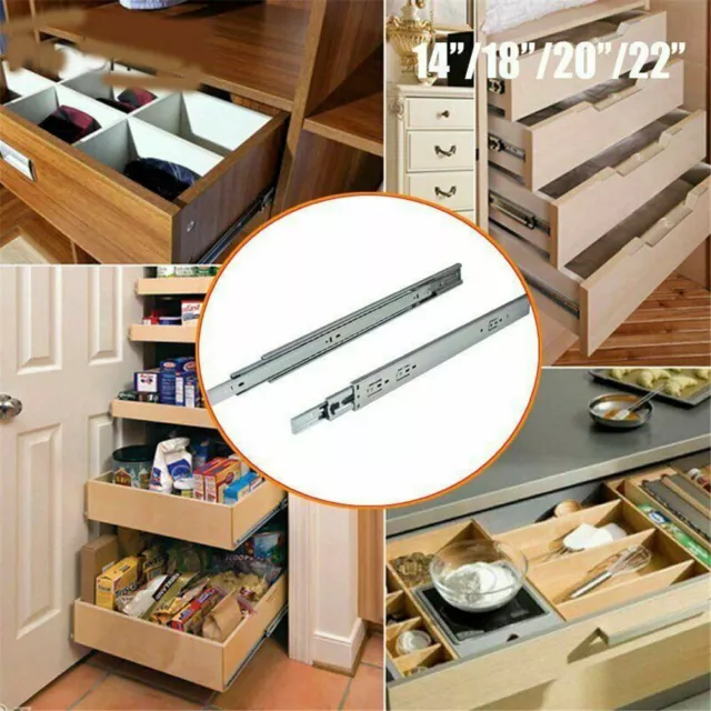 1-10 Pairs Push Open Ball Bearing Drawer Runners Slides Full Extension Vanity AU