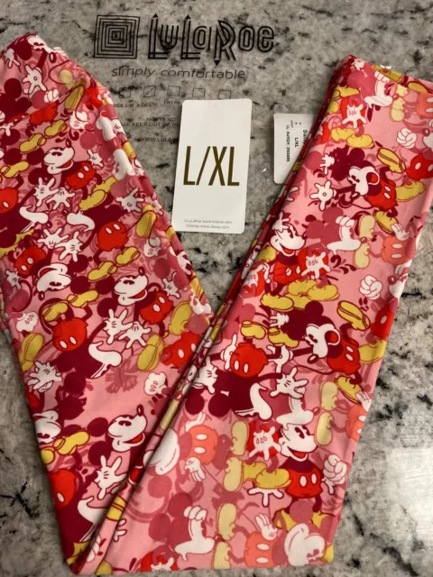 NEW LuLaRoe Disney Kids L/XL Leggings Mickey Mouse full body on pink background