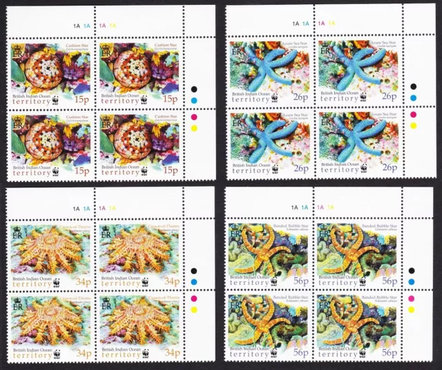 BIOT WWF Sea Stars Corner Blocks of 4 2001 MNH SG#253-256 MI#266-269