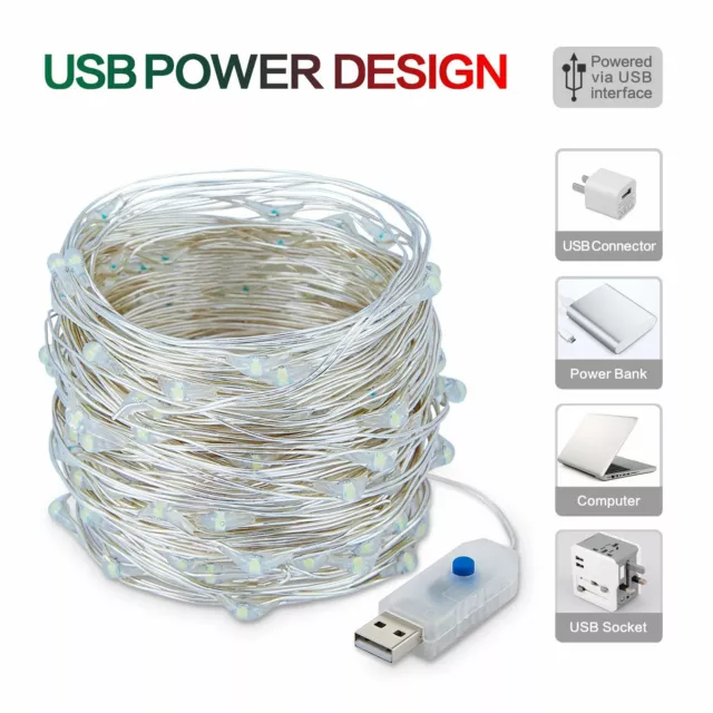 5-20M 50/100/200LED Copper Wire Party USB Twinkle LED String Fairy Lights Remote