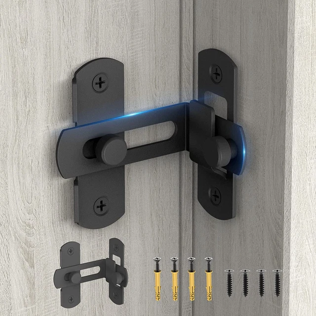 90 Degree Flip Barn Door Lock Latches, Matte Black Stainless Steel Gate Latch Se