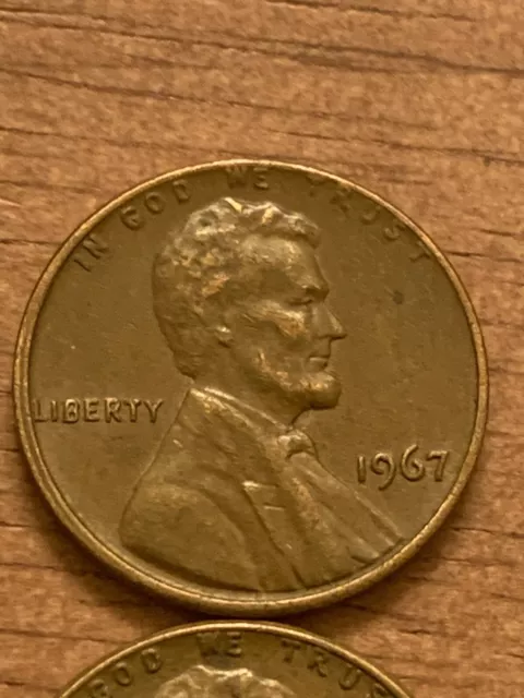 2  1967 Lincoln Penny No Mint Mark Error "L" & WE Trust" on rim.  (357) 3