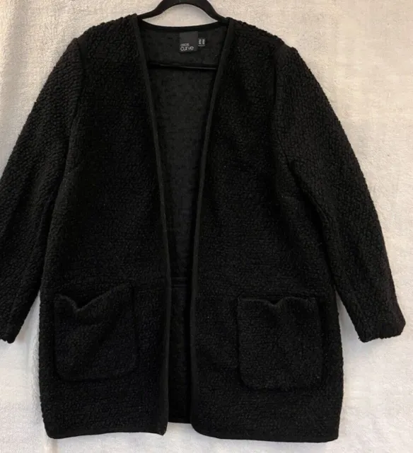 ASOS Curve Black Mid-Length Coat Jacket Coatigan Classic Pockets Wool Blend
