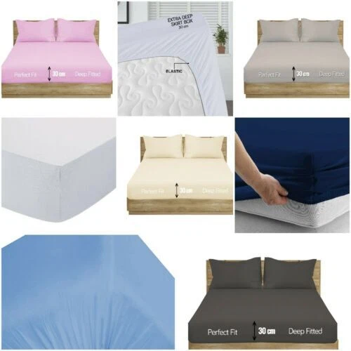 EXTRA DEEP ELASTIC 30cm Fitted Bed Sheets For Mattress Single/Double