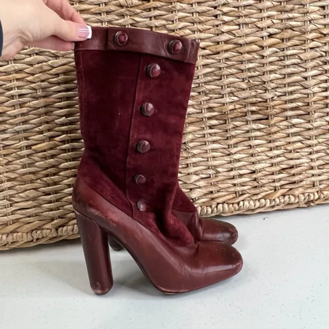 Marc Jacobs Women's Oxblood Suede Leather High Ankle Boots Maroon Size 40