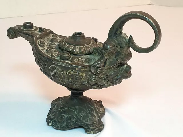 Antique Victorian , Gothic Oil Lamp With Face ? Cigar Lighter? Possibly French ?