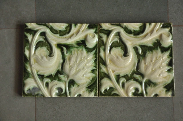 2 Pc Vintage Flower & Leaf Embossed Colorful Ceramic Tiles