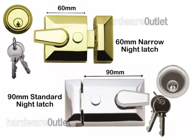 Deadlocking NIGHT LATCH Front Door Lock + 2 Keys Standard or Narrow ZQ