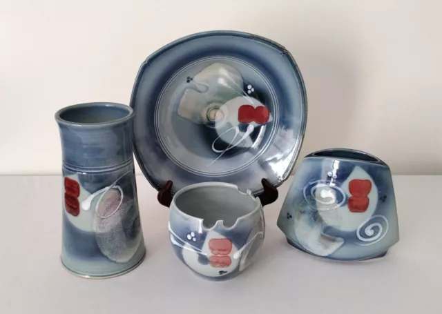 Set of 4 Vintage James Brooke Studio Art Pottery Pieces Signed Modernistic VGC