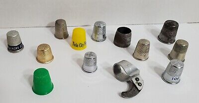 Vintage Mixed Lot Thimbles Metal Plastic Advertising Thimble Cutter Handy Twin