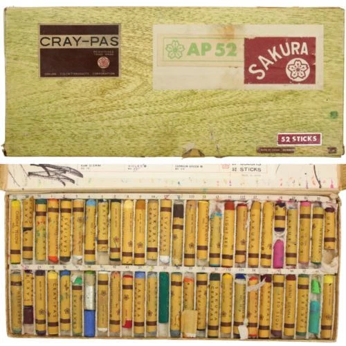LÁPICES PASTEL AL ÓLEO Suministros de Arte Vintage CRAY-PAS Sakura Japón 52 Palos Caja