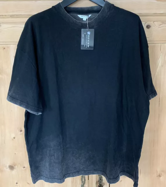 Schönes T-Shirt REVIEW Schwarz Used-Look Gr. XL Organic Cotton Oversized Neu!