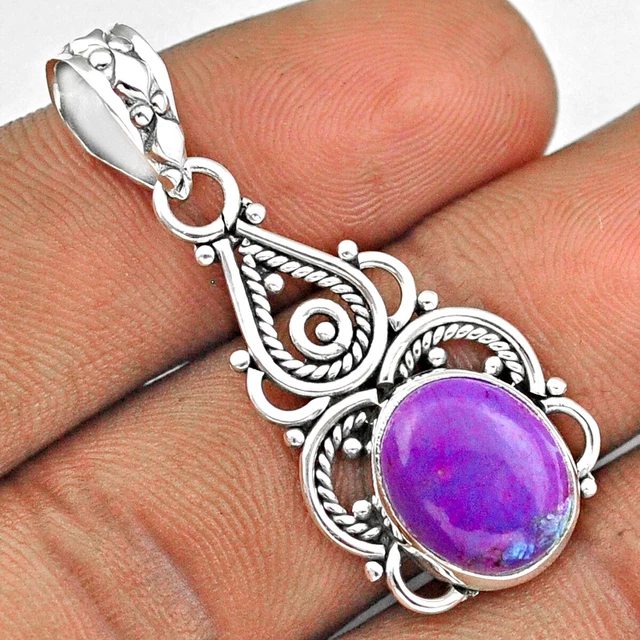 Ciondolo Argento 925 Intagliato a mano 4,71 carati Viola Naturale Mojave Turchese U7930