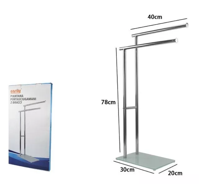 Piantana Porta Asciugamani Arredo Bagno 2 Bracci Metallo Cromato Base Vetro dfh