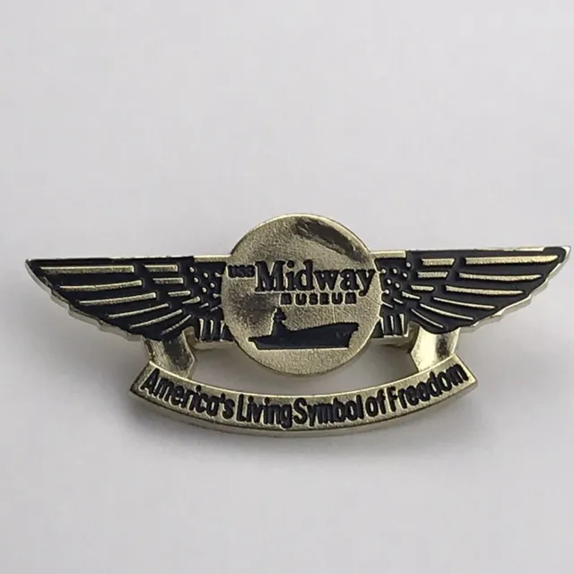 The Midway Museum Wings Pin Gold Tone Plastic Vintage
