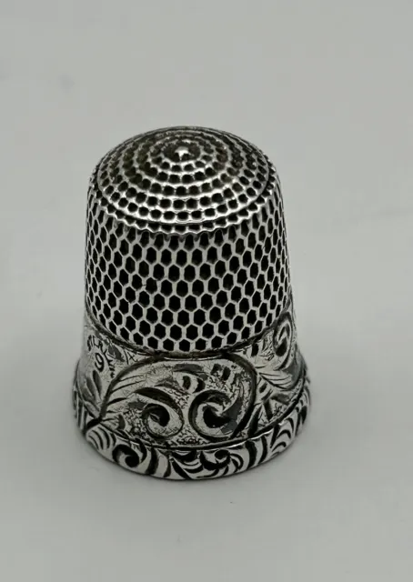 Antique Simons Bros. Sterling Silver Thimble Size 9 Scroll Design on Band & Rim