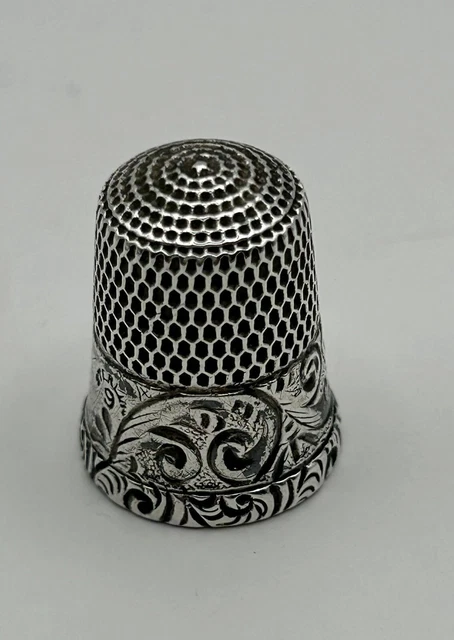 Antique Simons Bros. Sterling Silver Thimble Size 9 Scroll Design on Band & Rim