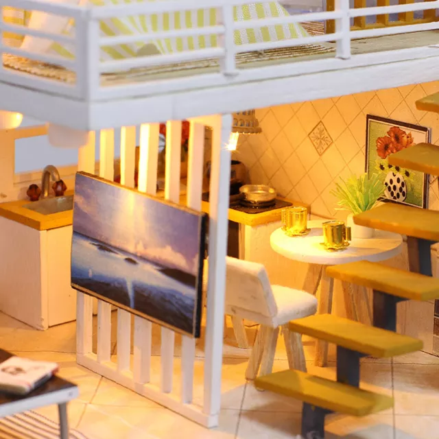 DIY Loft Apartments Dollhouse Wooden LED Kit Kids Christmas Birthday Gifts A 2