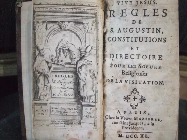 lot livres anciens, 1740, 1 volume, Règles de S. Augustin, GRAVURE, COMPLET