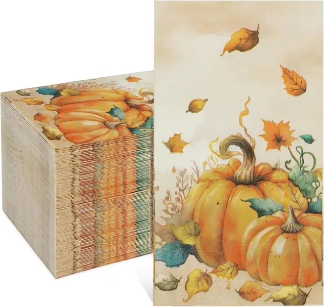 100 Pcs Fall Napkins, 3 Ply Thanksgiving Napkins Pumpkins Autumn Leaves Paper Na