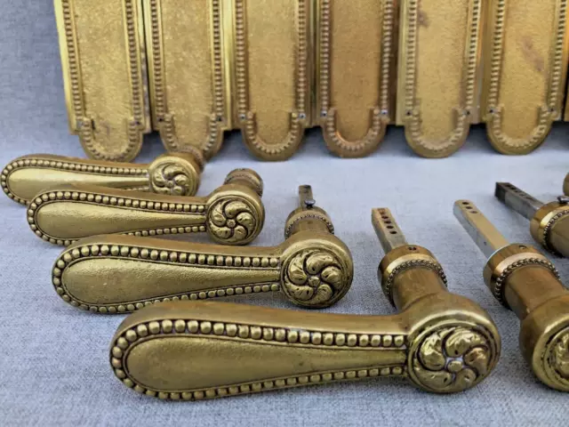 4 antique french door handles knobs sets Mid-1900's brass castle 3