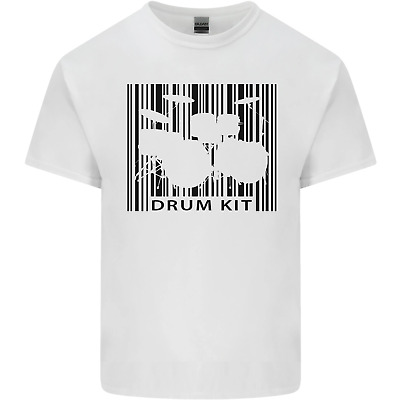 DRUM Kit CODICE A BARRE batterista Cotone da Uomo T-Shirt Tee Top