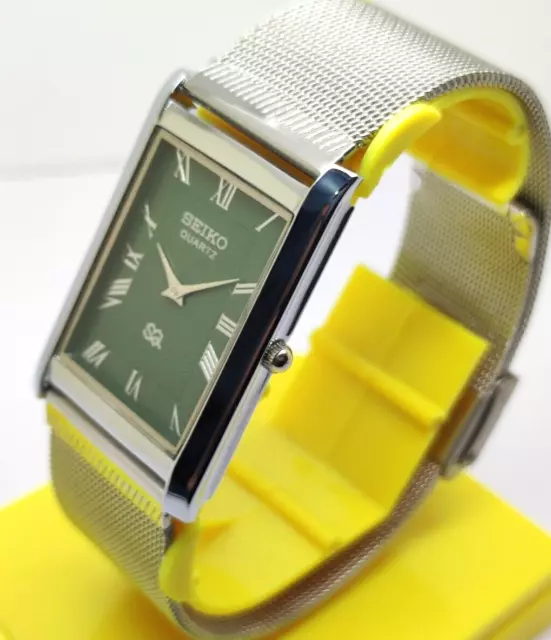Montre-bracelet vintage Seiko Quartz cadran vert super mince pour homme en...