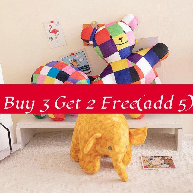 LARGE ELMER'S COLORS Elephant Plush Toy 30cm Height Perfect Gift For