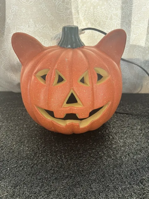 Halloween Orange Cat Blow Mold Jack o Lantern Style Works Fantastic New !