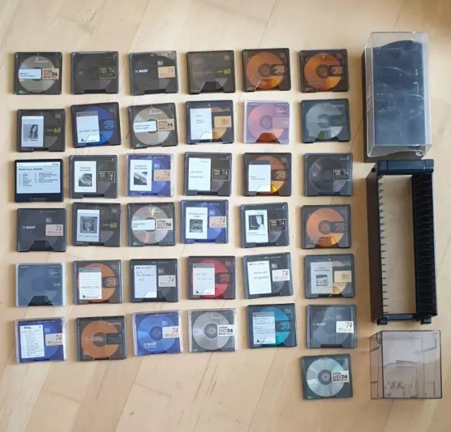 37 x MINIDISC, SONY, BASF, meist 74min, mit Aufbewahrungsboxen,  aus Nachlass