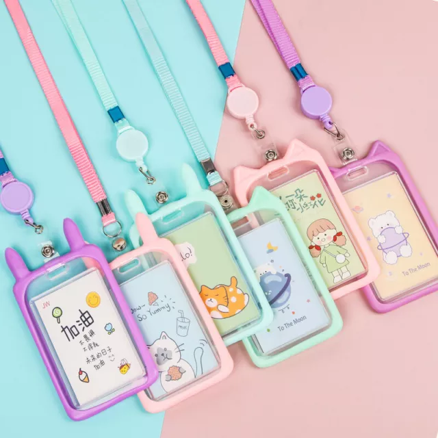 Card Holder Student Cartoon Bus Badge Transparent Lanyard Silicone ID Holder