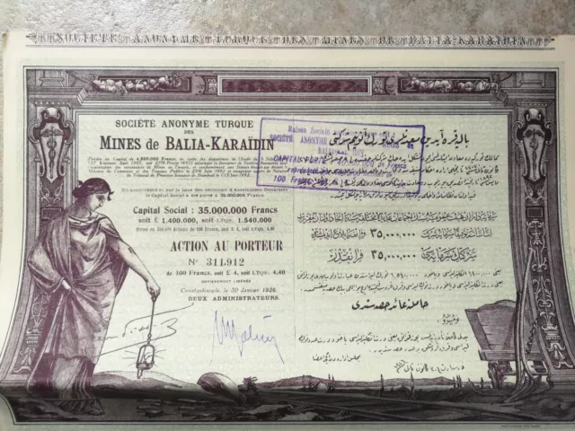 Lot de 25 actions mines de Balia Karaidin