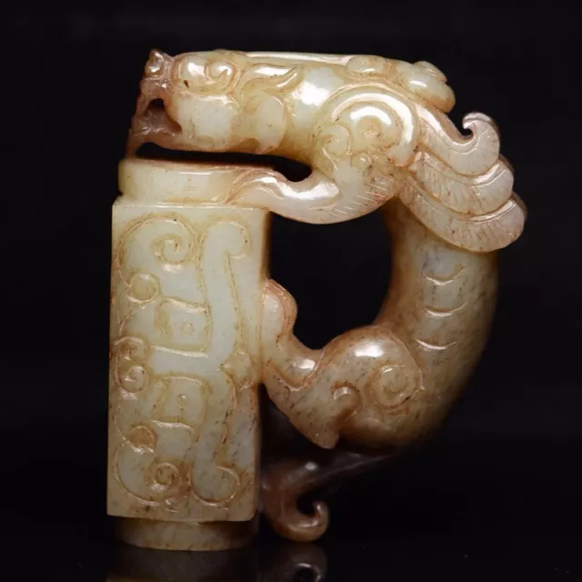 Chinese Antique Han Dynasty Hetian Ancient Jade Carved Statues Jade Dragon