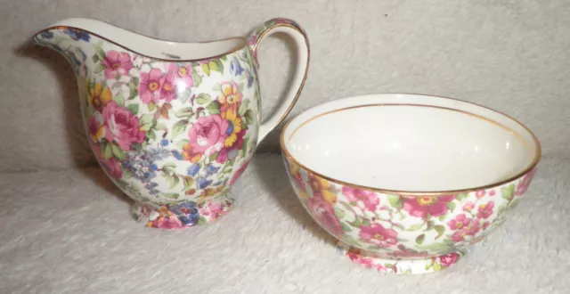 Vintage Royal Winton Summertime Chintz Albans Creamer & Open Sugar Set 1960