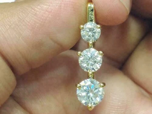 4.50 Ct Round Cut Moissanite Three-Stone Pendant NO Chain 14k Yellow Gold Finish