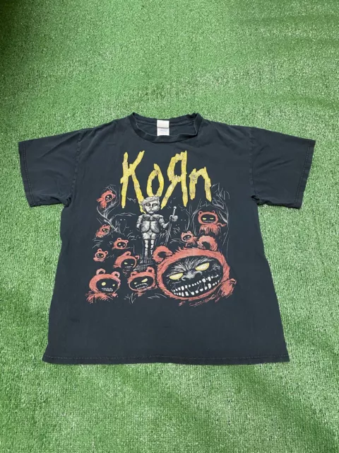 Vintage KORN Ewok 2008 Black Mens Shirt Size Large Numetal Rock Y2K Distressed