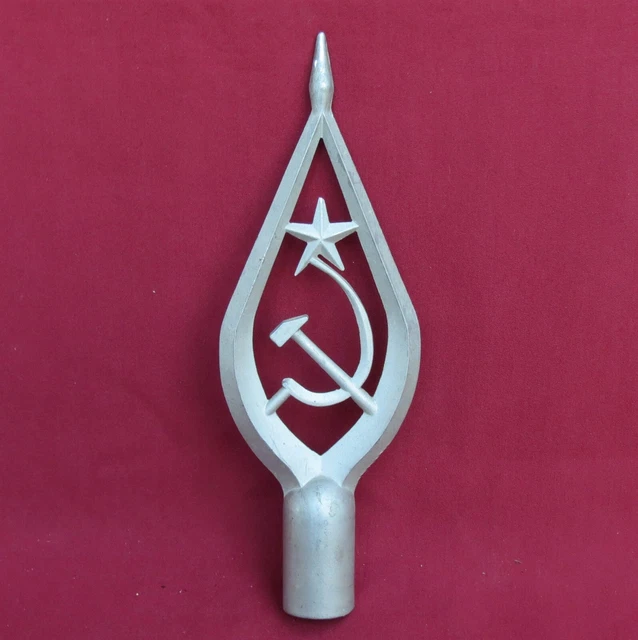Old Big USSR FLAG Pole TOP Sickle Hammer Communist STAR Vintage Soviet Banner