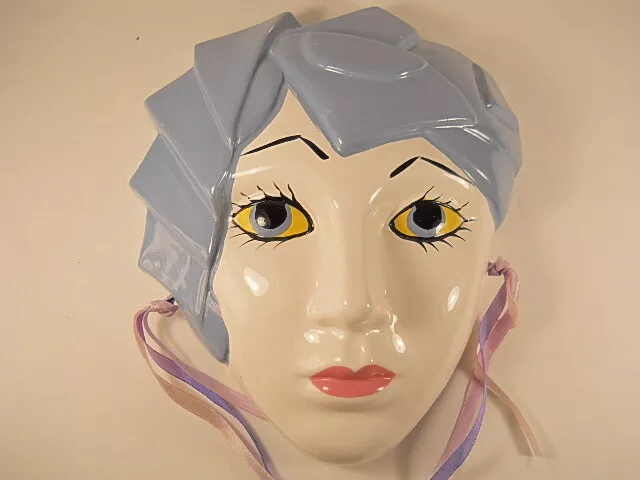 Máscara de Colección Dama Decoración Arte Pintado a Mano Porcelana Colgante de Pared Borlas de Cabello Azul
