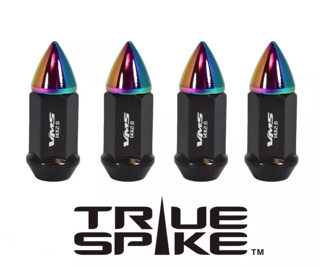 16 True Spike 60Mm 12X1.5 Steel Extended Lug Nuts W/ Neo Chrome Bullet Spikes B